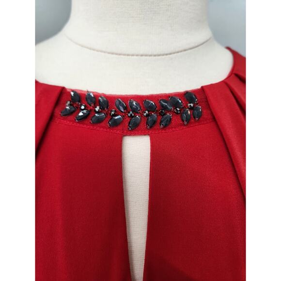 LIZ CLAIBORNE Red Liquid Knit Top Jeweled Keyhole Neckline Size XL OX - Picture 6 of 11